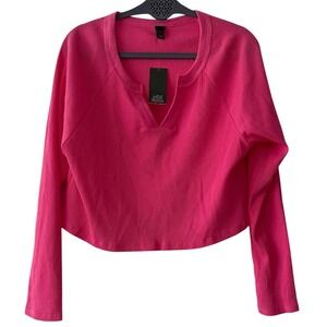 Wild Fable Vibrant Pink Long Sleeve Waffle Crop Top Large NWT